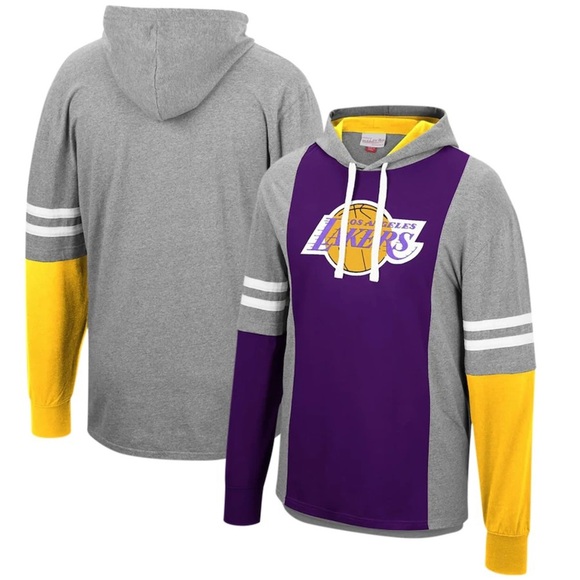 UO Mitchell & Ness Hardwood Classics NBA Lakers Hoodie Long Sleeve Heavy Top L - Picture 3 of 15